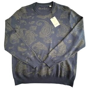 Robert Graham Orlin Cotton Cashmere Sweater Mens 2XL Navy Crewnevk NWT $258